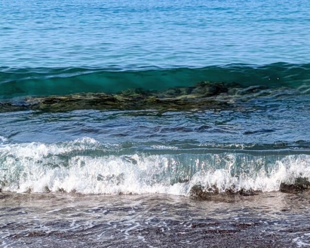 波間に見える岩礁にベイトが大量に着いています